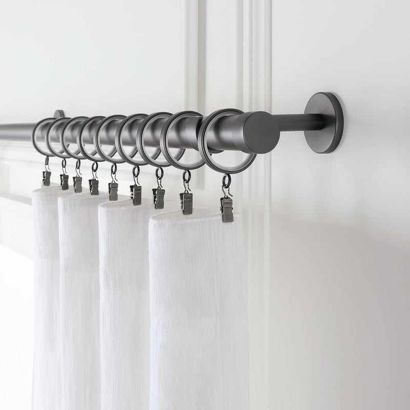 MODE Cambria Designer Series - Premium Easy Glide 18 Count Small Curtain Rings - Metal with Nylon Inserts and Clips - 1 inch Inner Diameter - use for rods 5/8" or Smaller - Matte Graphite - Image 2